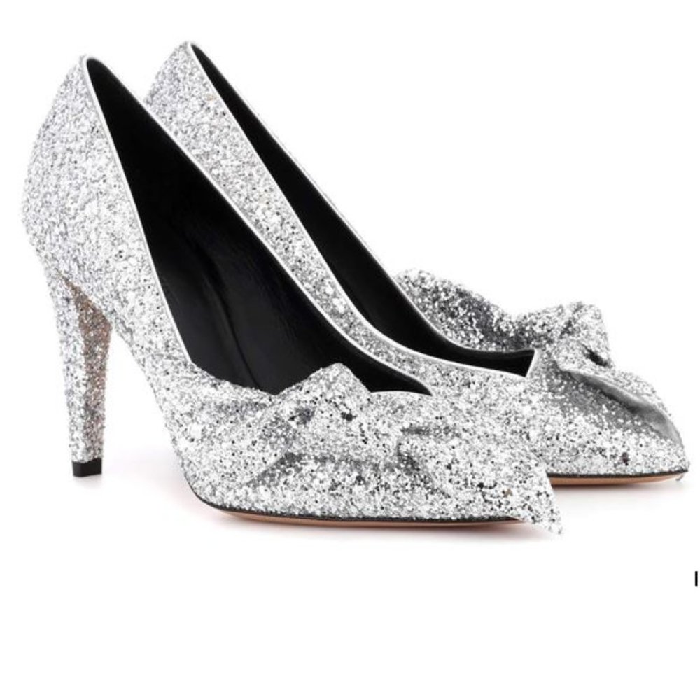 Isabel Marant Poetty Silver Glitter Bow Pumps 36